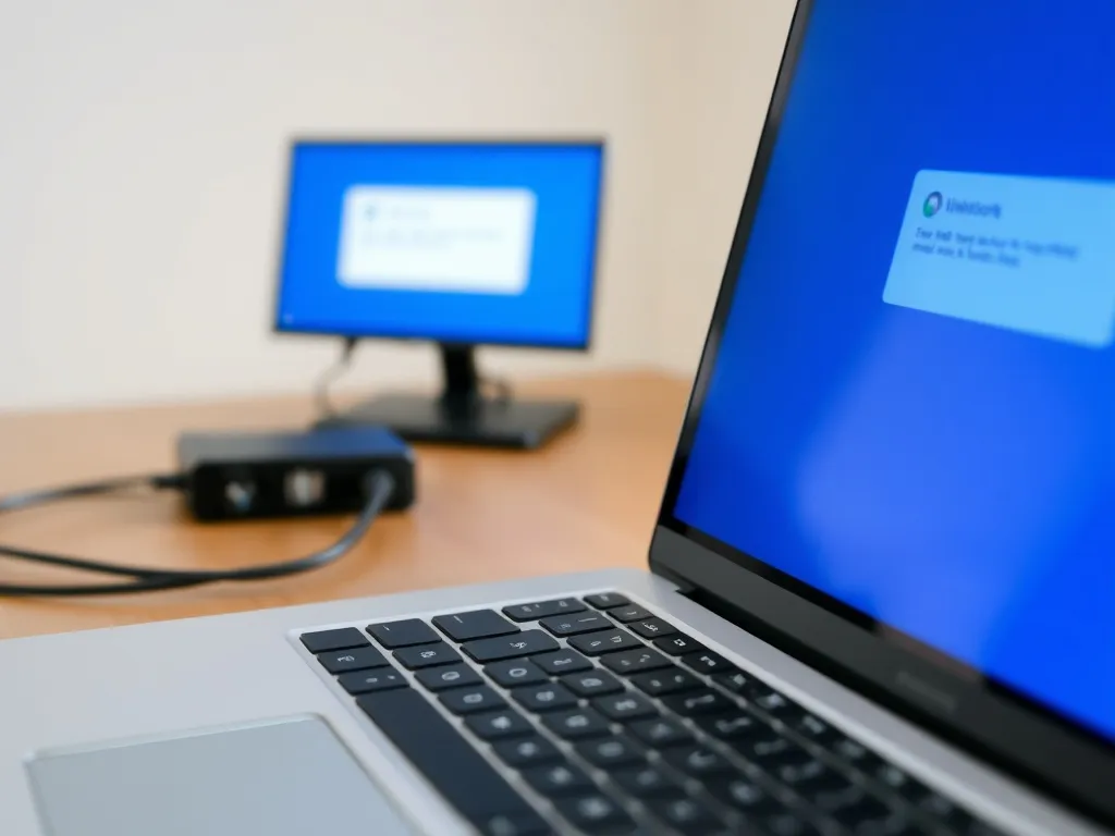 Laptop z niebieskim ekranem błędu na biurku, w tle dysk zewnętrzny sugerujący diagnozowanie problemu kernel data inpage error.