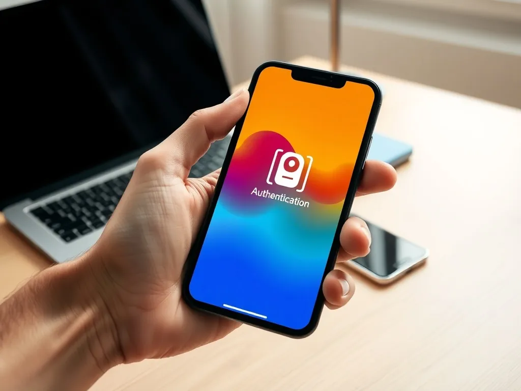 Smartfon z aplikacją uwierzytelniającą na biurku, w tle stary telefon i laptop – zmiana telefonu z Microsoft Authenticator